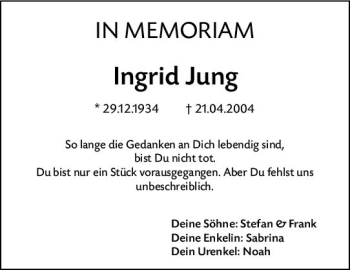 Traueranzeige von Ingrid Jung von vrm-trauer