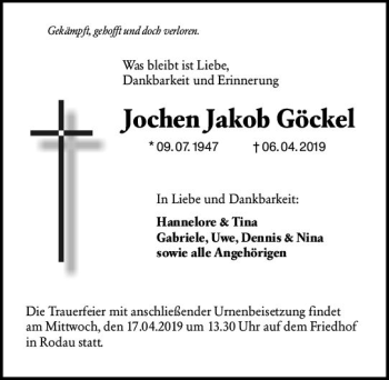 Traueranzeige von Jochen Jakob Göckel von vrm-trauer
