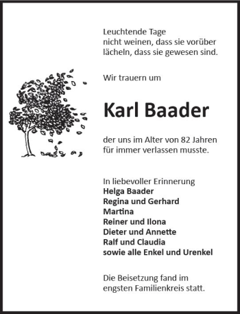Traueranzeige von Karl Baader von vrm-trauer