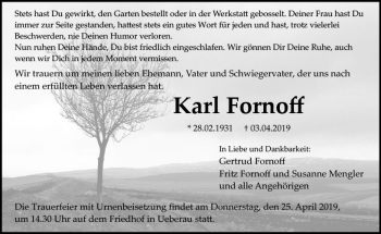 Traueranzeige von Karl Fornoff von vrm-trauer