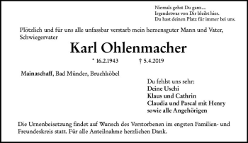 Traueranzeige von Karl Ohlenmacher von vrm-trauer