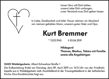 Traueranzeige von Kurt Bremmer von vrm-trauer