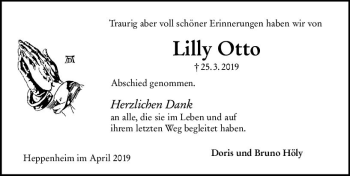 Traueranzeige von Lilly Otto von vrm-trauer