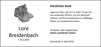 Traueranzeige von Lore Breidenbach von vrm-trauer