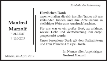 Traueranzeige von Manfred Marzolf von vrm-trauer