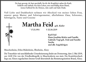 Traueranzeige von Martha Feid von vrm-trauer