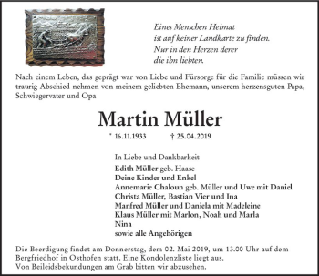 Traueranzeige von Martin Müller von vrm-trauer