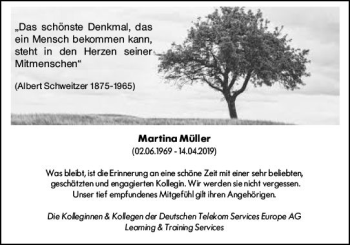 Traueranzeige von Martina Müller von vrm-trauer