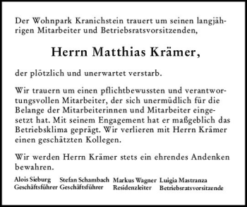 Traueranzeige von Matthias Krämer von vrm-trauer