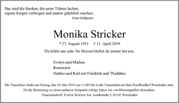 Traueranzeige von Monika Stricker von vrm-trauer
