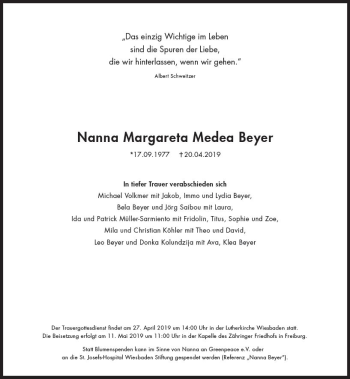 Traueranzeige von Nanna Margarete Medea Beyer von vrm-trauer