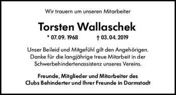 Traueranzeige von Torsten Wallaschek von vrm-trauer