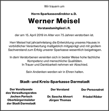Traueranzeige von Werner Meisel von vrm-trauer
