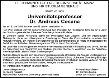 Traueranzeige von Andreas Cesana von vrm-trauer