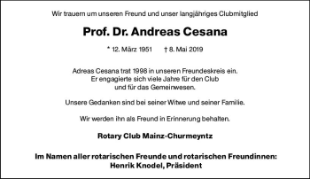 Traueranzeige von Andreas Cesana von vrm-trauer