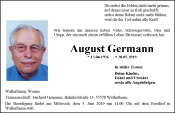Traueranzeige von August Germann von vrm-trauer