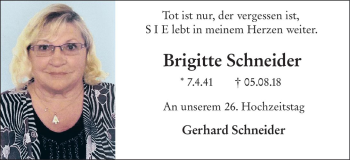Traueranzeige von Brigitte Schneider von vrm-trauer