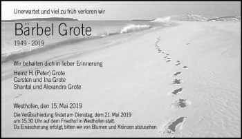 Traueranzeige von Bärbel Grote von vrm-trauer