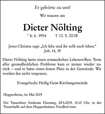 Traueranzeige von Dieter Nölting von vrm-trauer