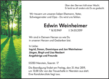 Traueranzeige von Edwin Weinheimer von vrm-trauer