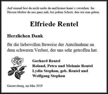 Traueranzeige von Elfriede Rentel von vrm-trauer