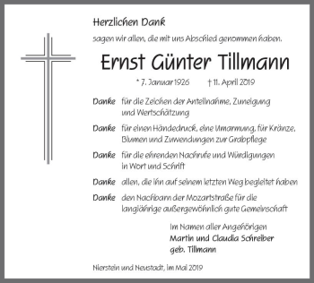 Traueranzeige von Ernst Günter Tillmann von vrm-trauer