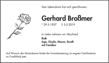 Traueranzeige von Gerhard Broßmer von vrm-trauer