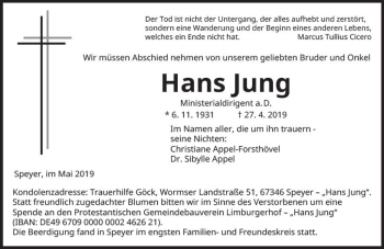 Traueranzeige von Hans Jung von vrm-trauer