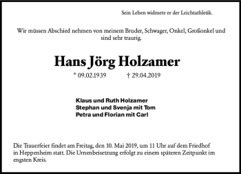 Traueranzeige von Hansjörg Holzamer von vrm-trauer