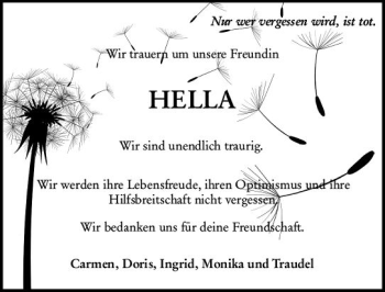 Traueranzeige von Hella  von vrm-trauer