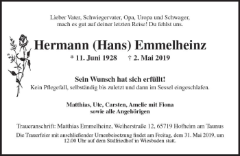 Traueranzeige von Hermann Emmelheinz von vrm-trauer