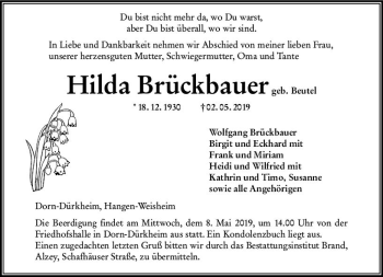 Traueranzeige von Hilda Brückbauer von vrm-trauer