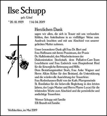 Traueranzeige von Ilse Schupp von vrm-trauer