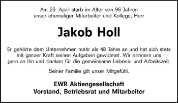Traueranzeige von Jakob Holl von vrm-trauer