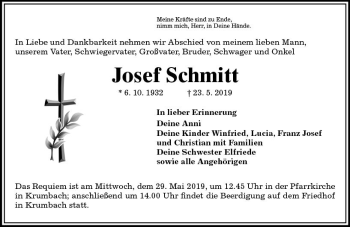 Traueranzeige von Josef Schmitt von vrm-trauer