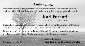 Traueranzeige von Karl Fornoff von vrm-trauer
