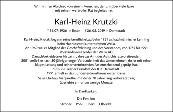 Traueranzeige von Karl-Heinz Krutzki von vrm-trauer