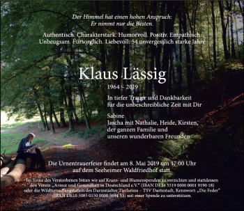 Traueranzeige von Klaus Lässig von vrm-trauer