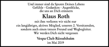 Traueranzeige von Klaus Roth von vrm-trauer