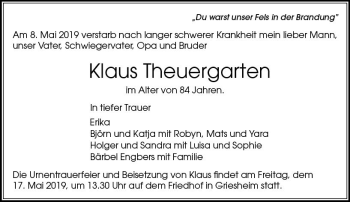 Traueranzeige von Klaus Theuergarten von vrm-trauer