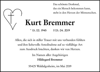 Traueranzeige von Kurt Bremmer von vrm-trauer