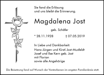 Traueranzeige von Magdalena Jost von vrm-trauer