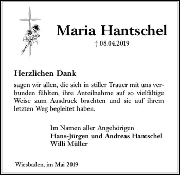 Traueranzeige von Maria Hantschel von vrm-trauer