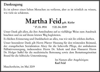 Traueranzeige von Martha Feid von vrm-trauer