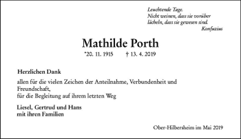 Traueranzeige von Mathilde Porth von vrm-trauer