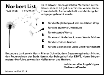 Traueranzeige von Norbert List von vrm-trauer