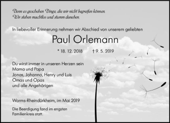 Traueranzeige von Paul Orlemann von vrm-trauer