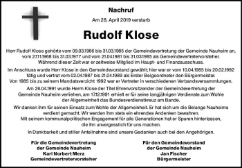 Traueranzeige von Rudolf Klose von vrm-trauer