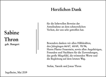 Traueranzeige von Sabine Thron von vrm-trauer