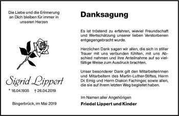 Traueranzeige von Sigrid Lippert von vrm-trauer